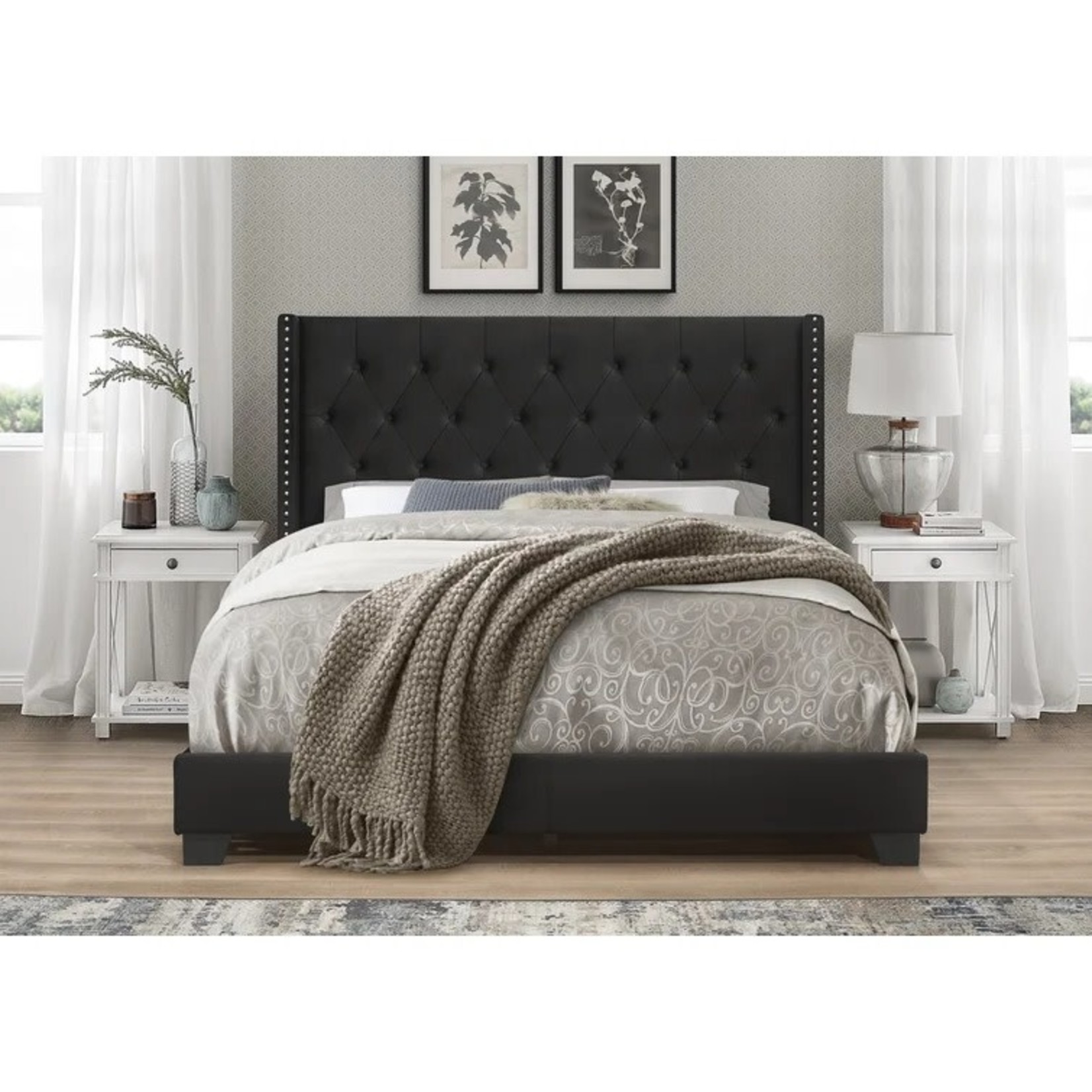 *Queen Sanders Upholstered Low Profile Standard Bed - Black