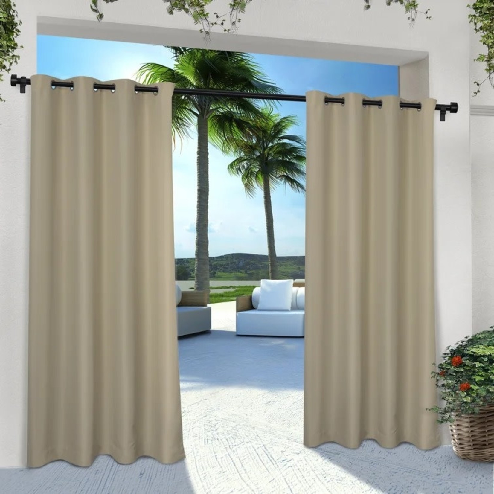 *54" x 96" Haoxuan Solid Room Darkening Indoor/Outdoor Grommet Curtain Panels - Set 2 - Taupe