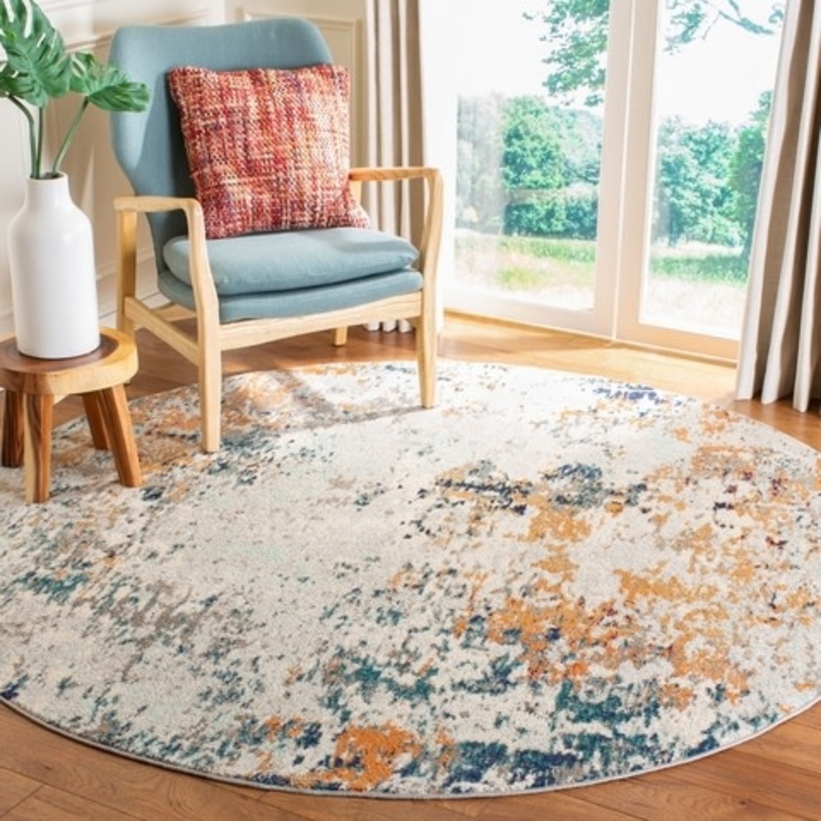 *10' Round Felty Abstract Gray/Beige Area Rug