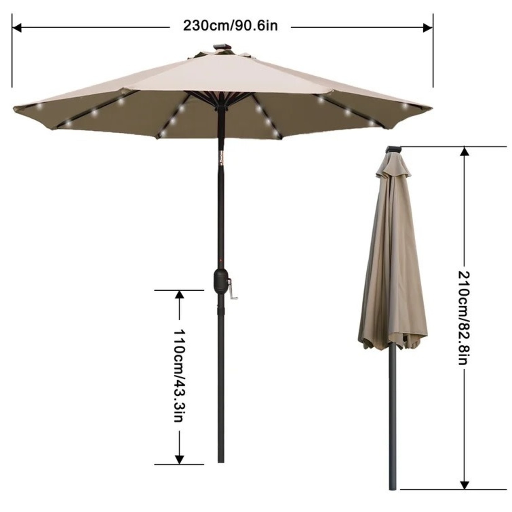 *90.6 Lau Lighted Market Umbrella - Khaki
