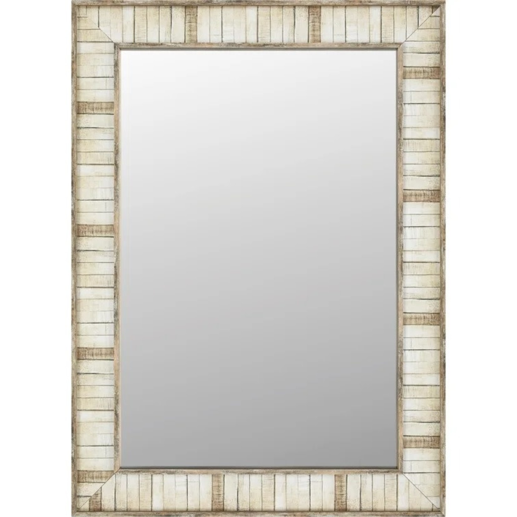 *24 In W. X 36 In H. Framed Bathroom Vanity Mirror In Cream Block Wood