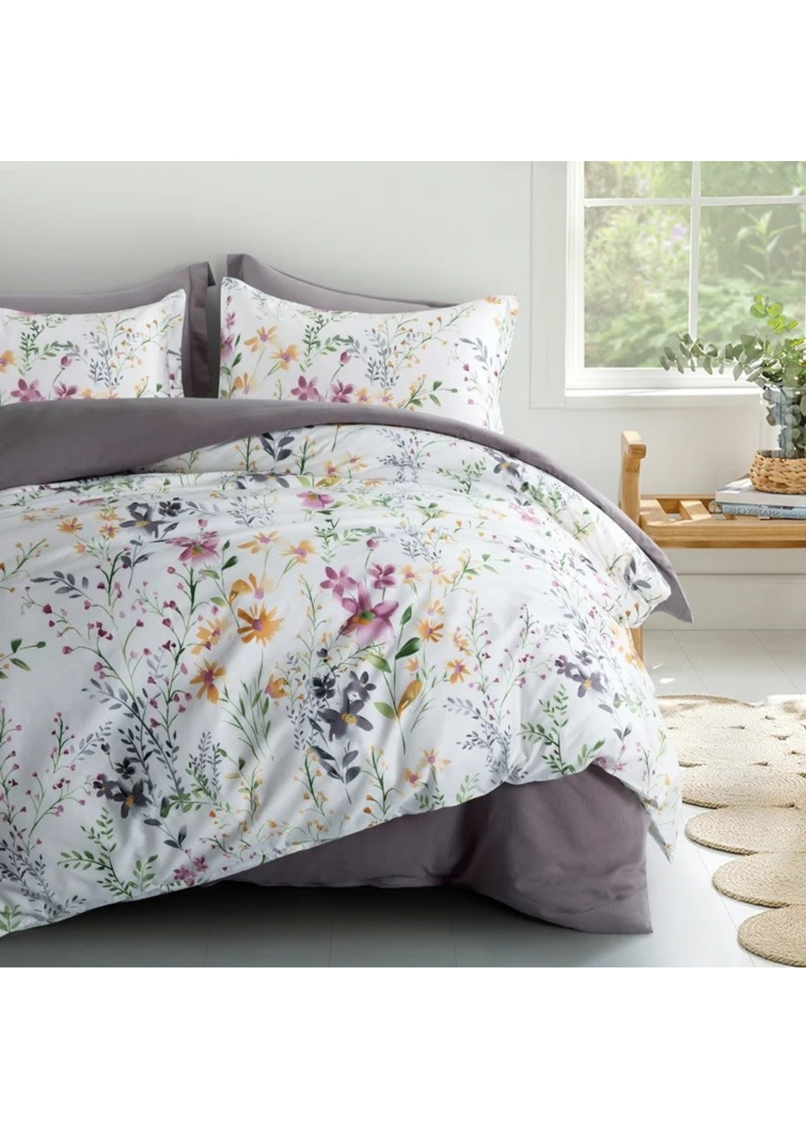 *Oversized King - Alysa Watercolor Windflower Painted Duvet Cover Set - Final Sale