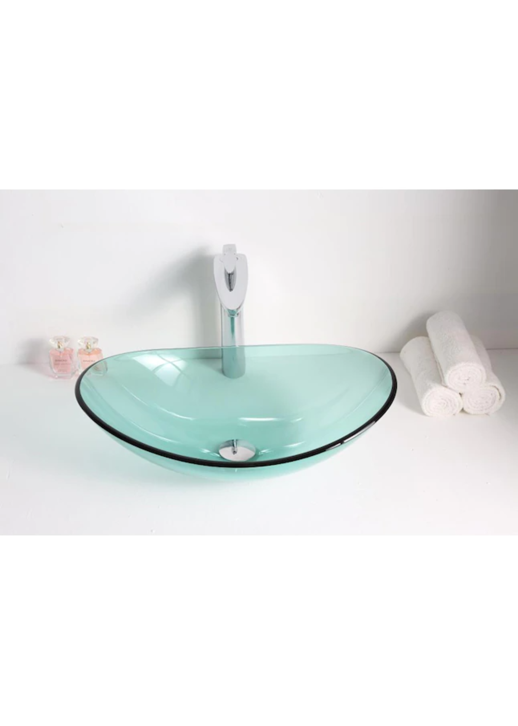 *Tale Lustrous Green/Blue Tempered Glass Oval Vessel Bathroom Sink