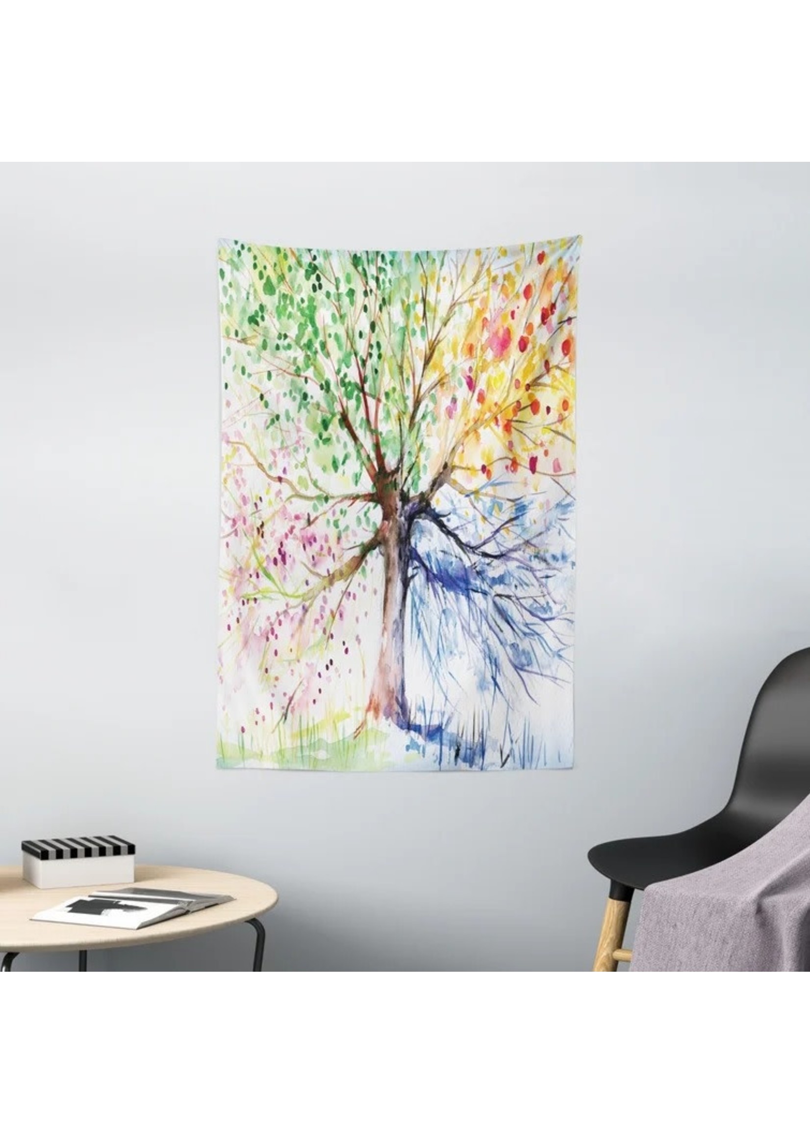 *Ambesonne Tree Tapestry, Watercolor  4 Seasons Print, Wall Hanging Decor