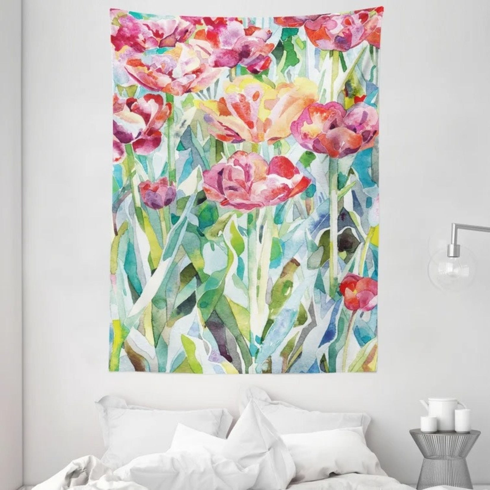 *Ambesonne Watercolor Flower Tapestry, Painting Spring Flowers, Wall Hanging
