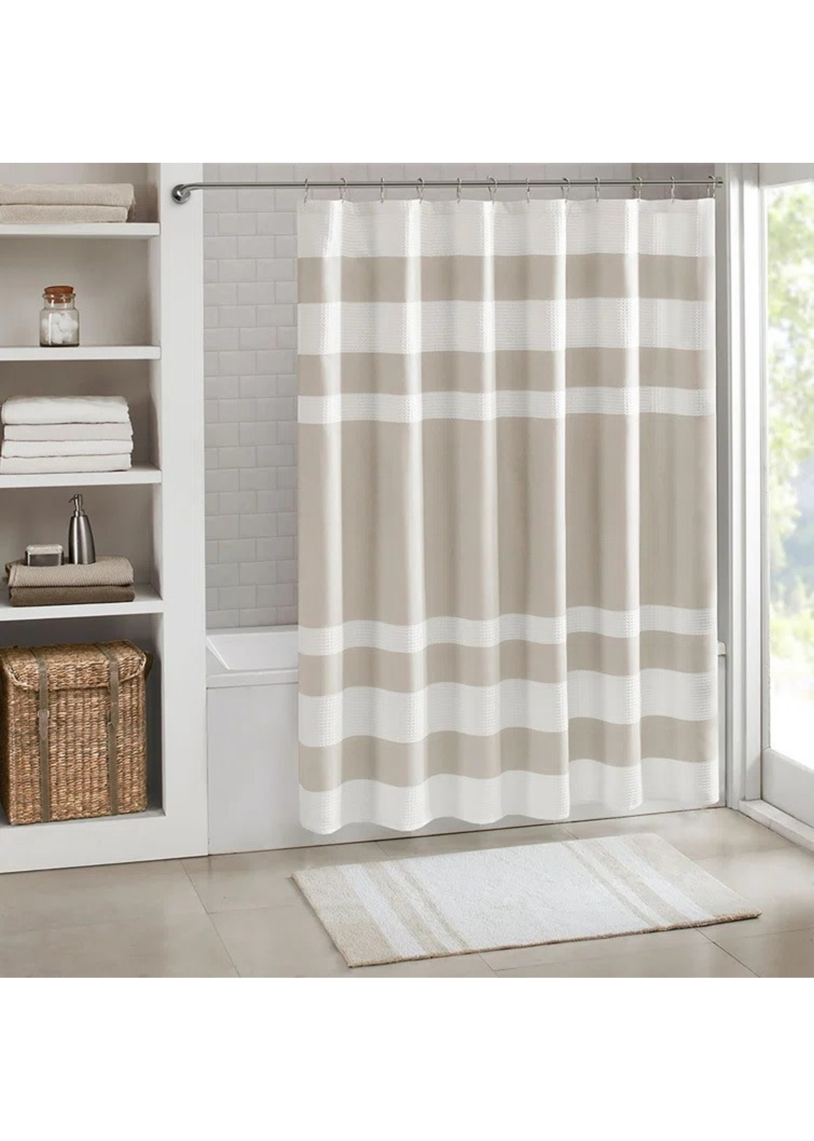 *Striped Single Shower Curtain  - Taupe