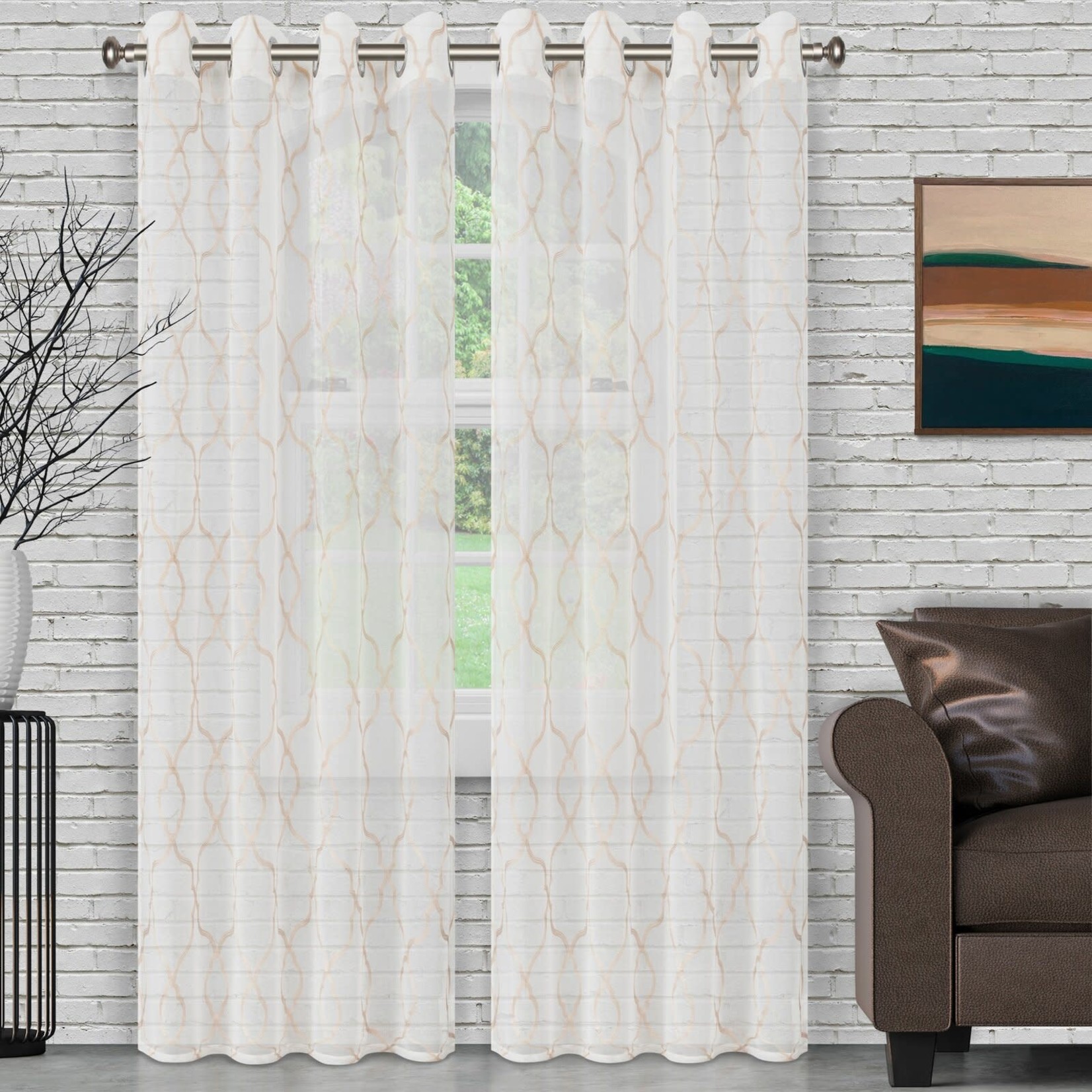 *52" x 84" Junious Geometric Sheer Grommet Curtain Panels - Set of 2