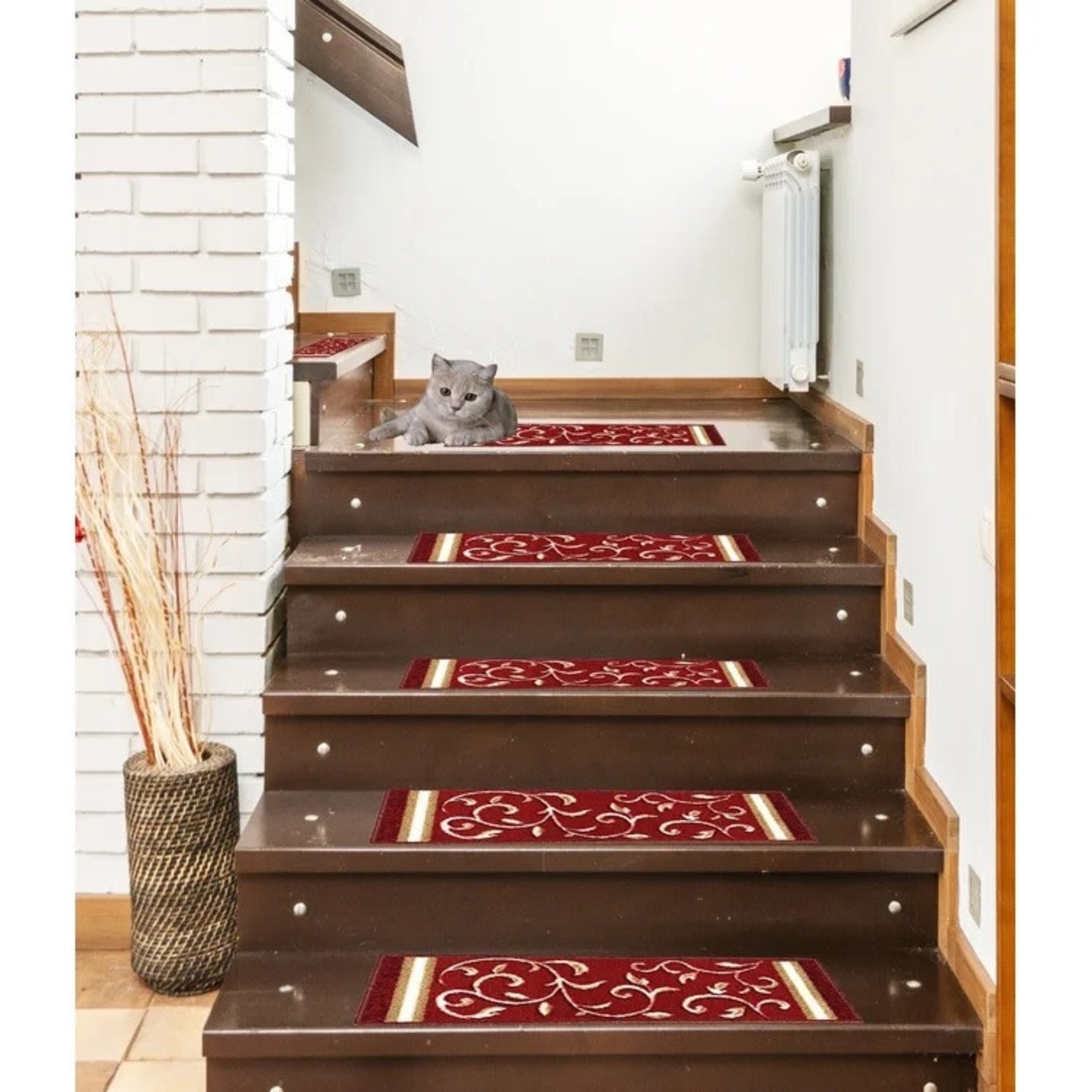 *8.5"x26"Weinert Non-Slip Carpet Stair Tread - Set of 7 - Red