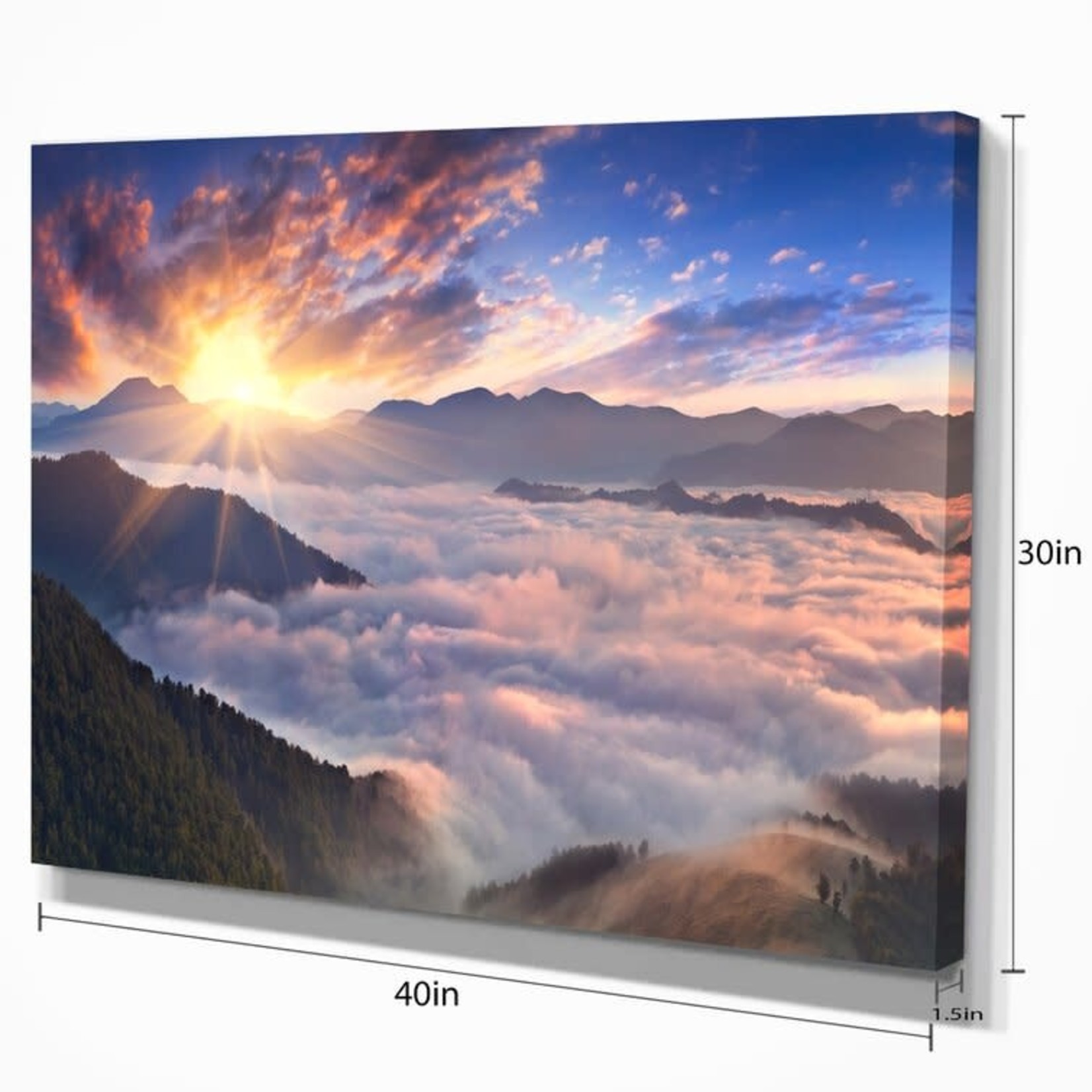 *30" x 40" Bright Sun in Misty Mountains' Photographic Print on Wrapped Canvas