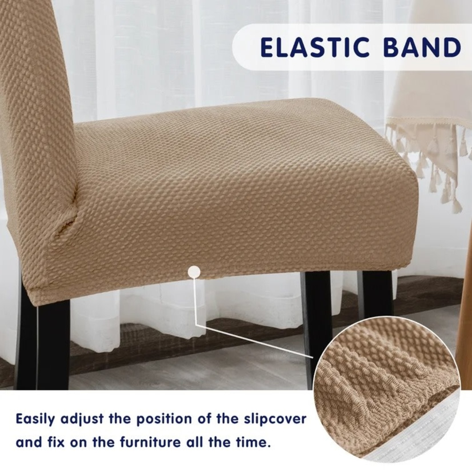 *Stretch Raised Dots Box Cushion Dining Chair Slipcovers- Set of 4 - Khaki