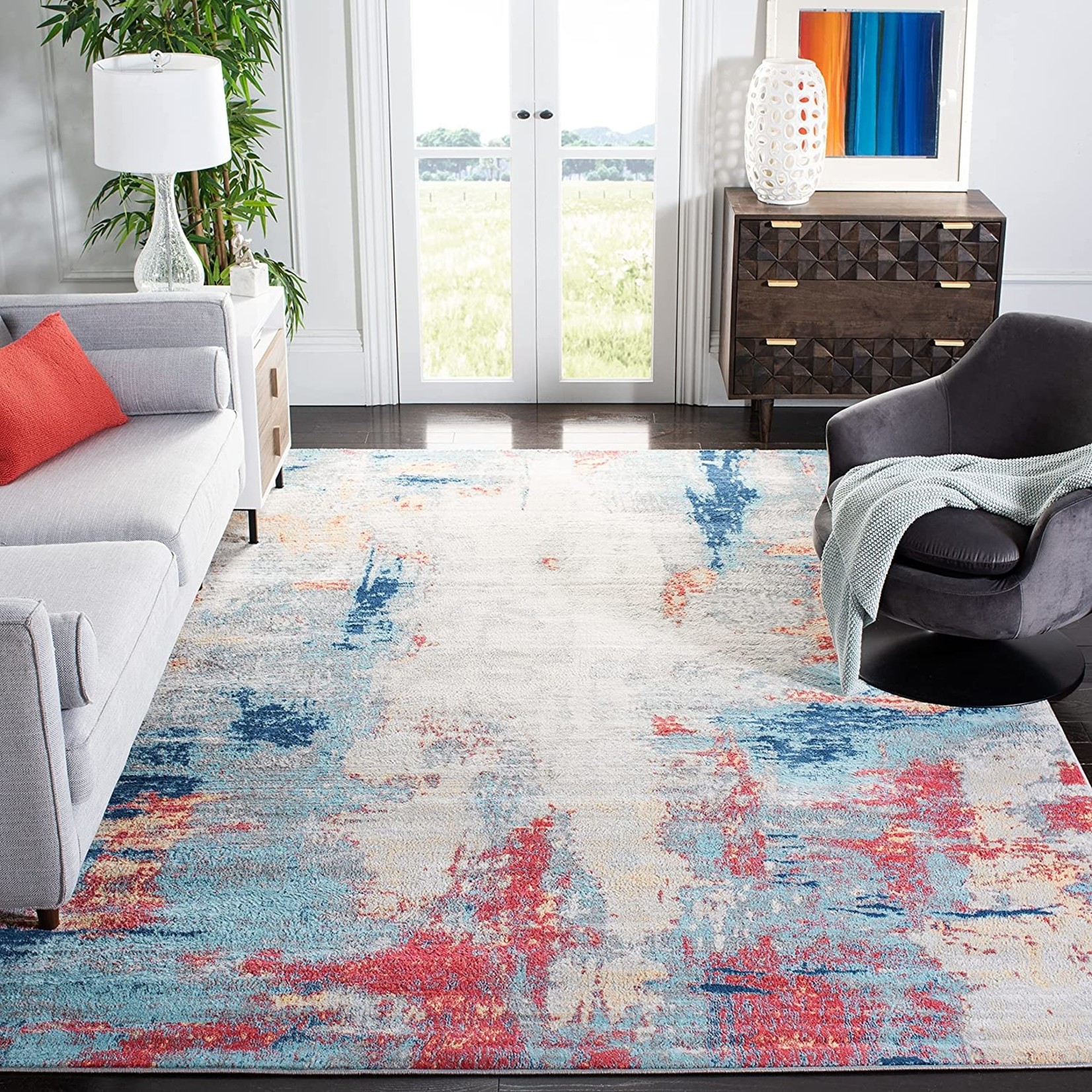 *12' x 15' Genessys Abstract Gray/Red Area Rug