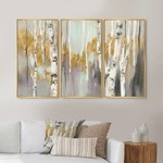 *20" x 36" Silver And Yellow Birch Forest II - Framed Canvas Wall Art - Set of 3