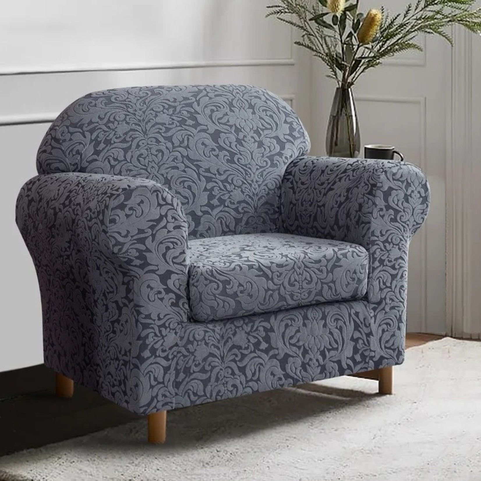 *Box Cushion Armchair Slipcover - Greyish Blue