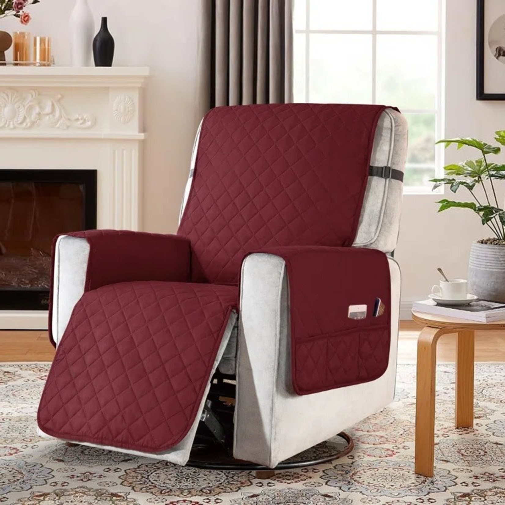 *Quilted Reversible Box Cushion Recliner Slipcover - Wine