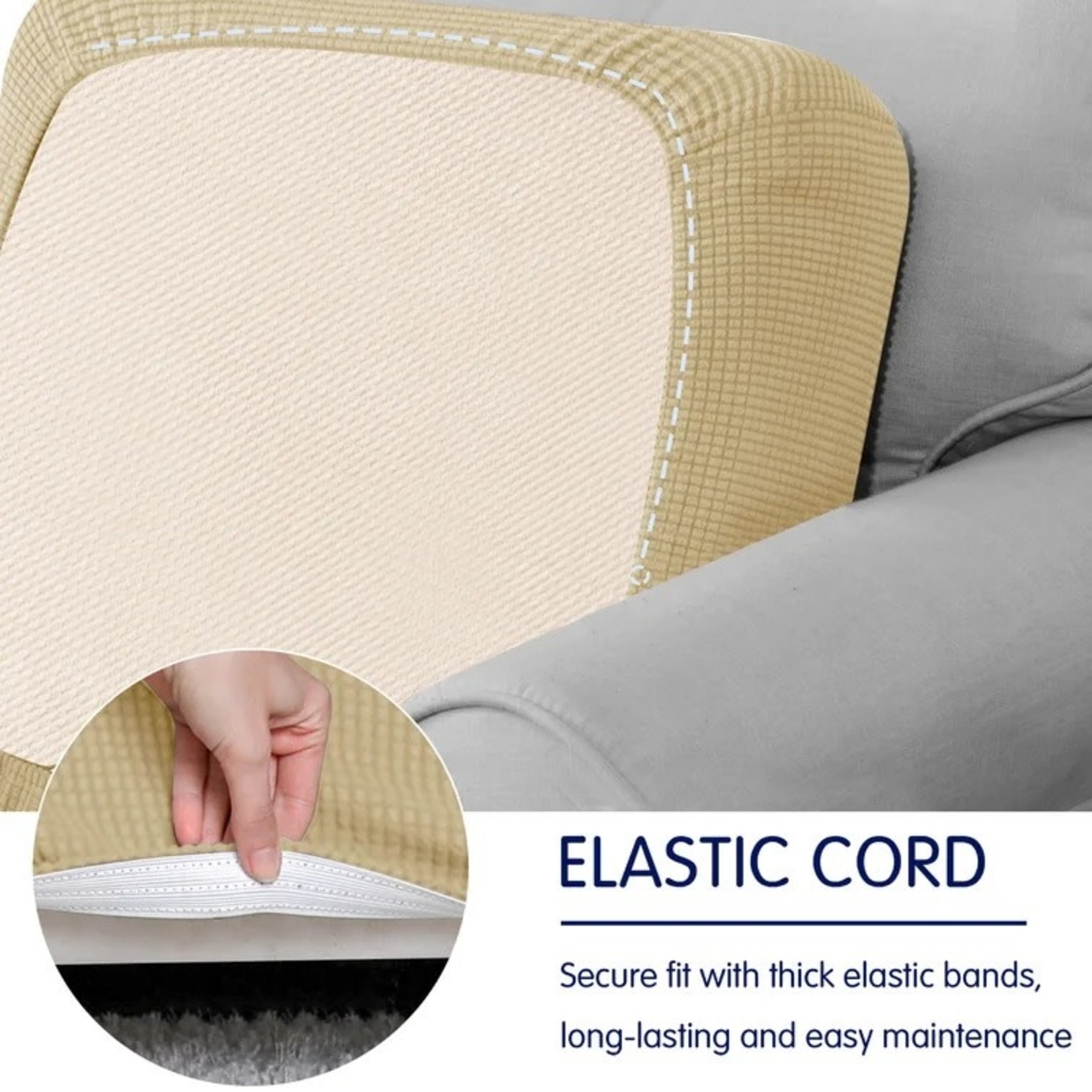 *Soft Stretch Separate Box Cushion Sofa Slipcover - Khaki Polyester