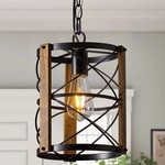 *Aundria 1 - Light Single Cylinder Pendant with Wood Accents