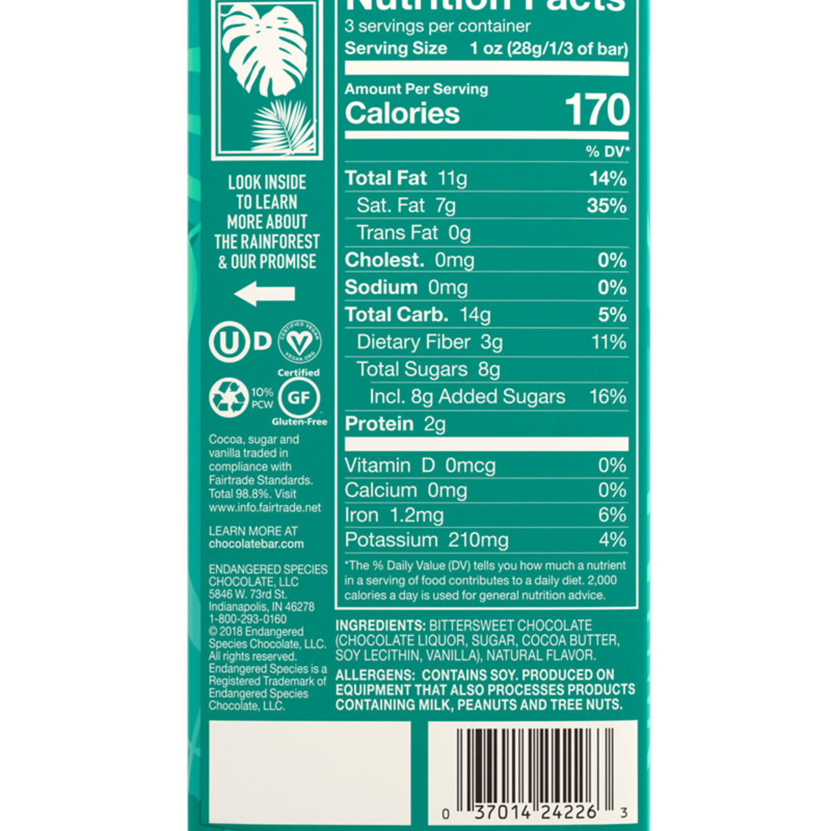 Endangered Species Endangered Species - Dark Chocolate Bar, Rain Forest Mint 72%