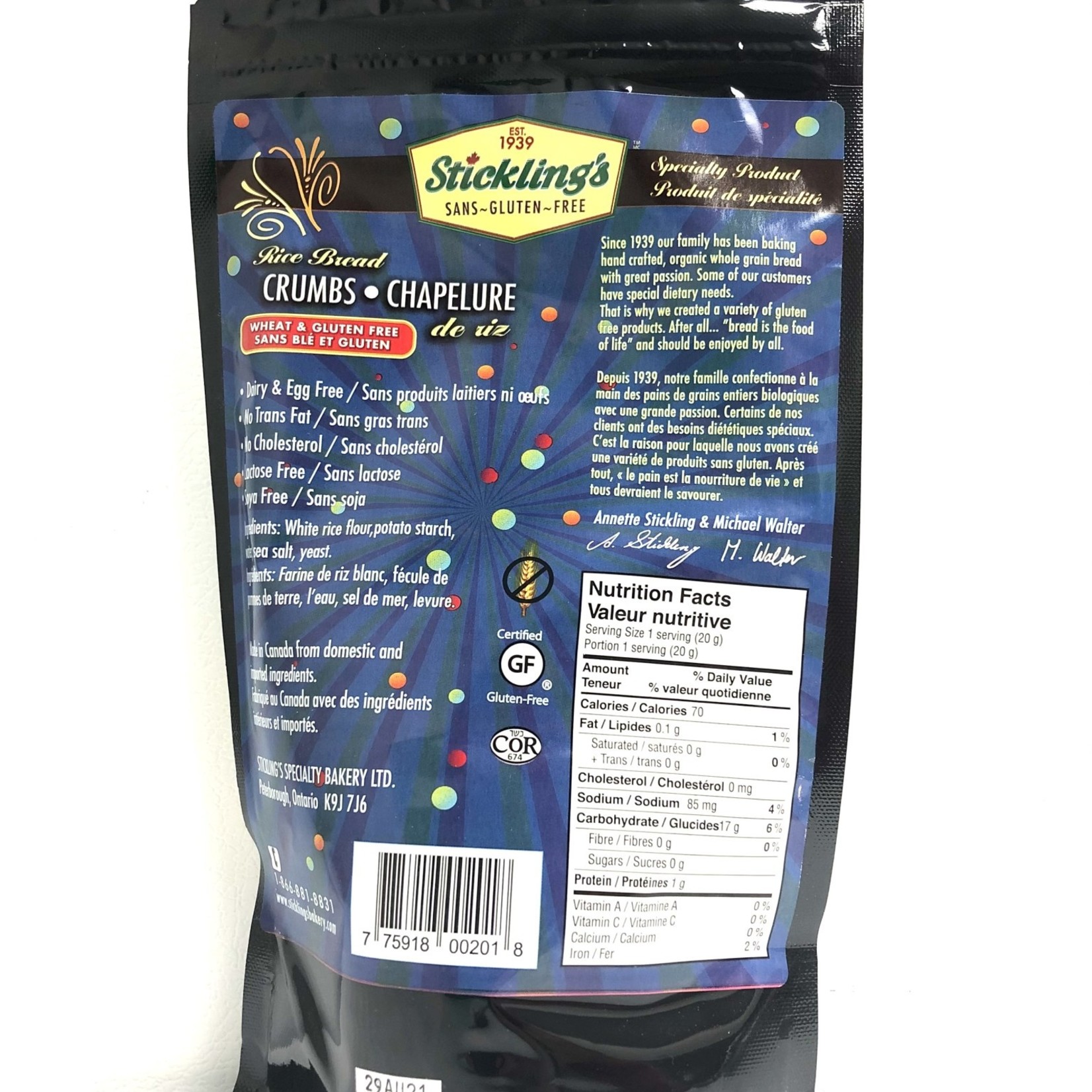 Stickling's Bakery Sticklings Bakery - GF Rice Bread Crumbs (500g)
