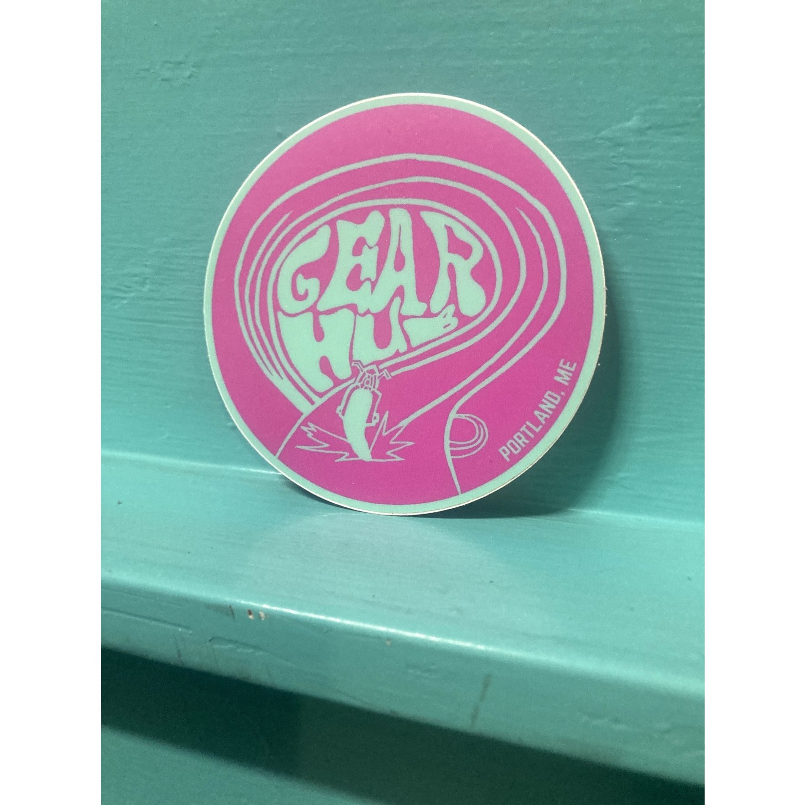 Portland Gear Hub PGH Sticker, Purple/Teal Swirl, 2.5'' Circle