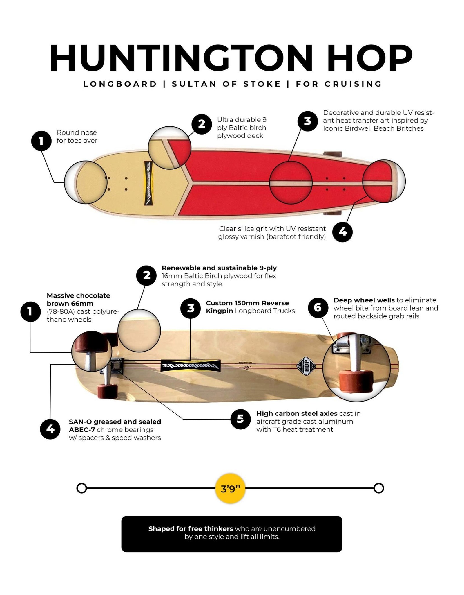 Hamboards Hamboards 45" HHOP Cruising Longboards - Lifeguard