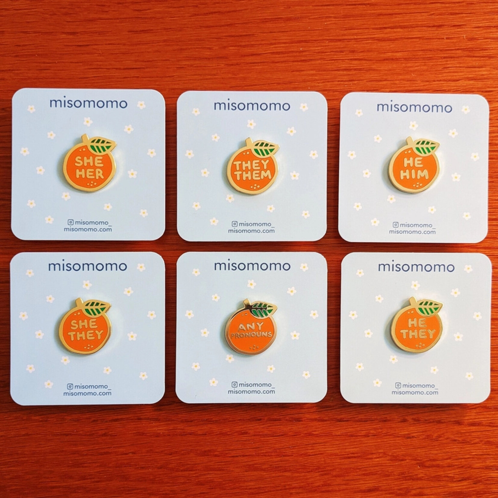 Orange Pronoun Pins