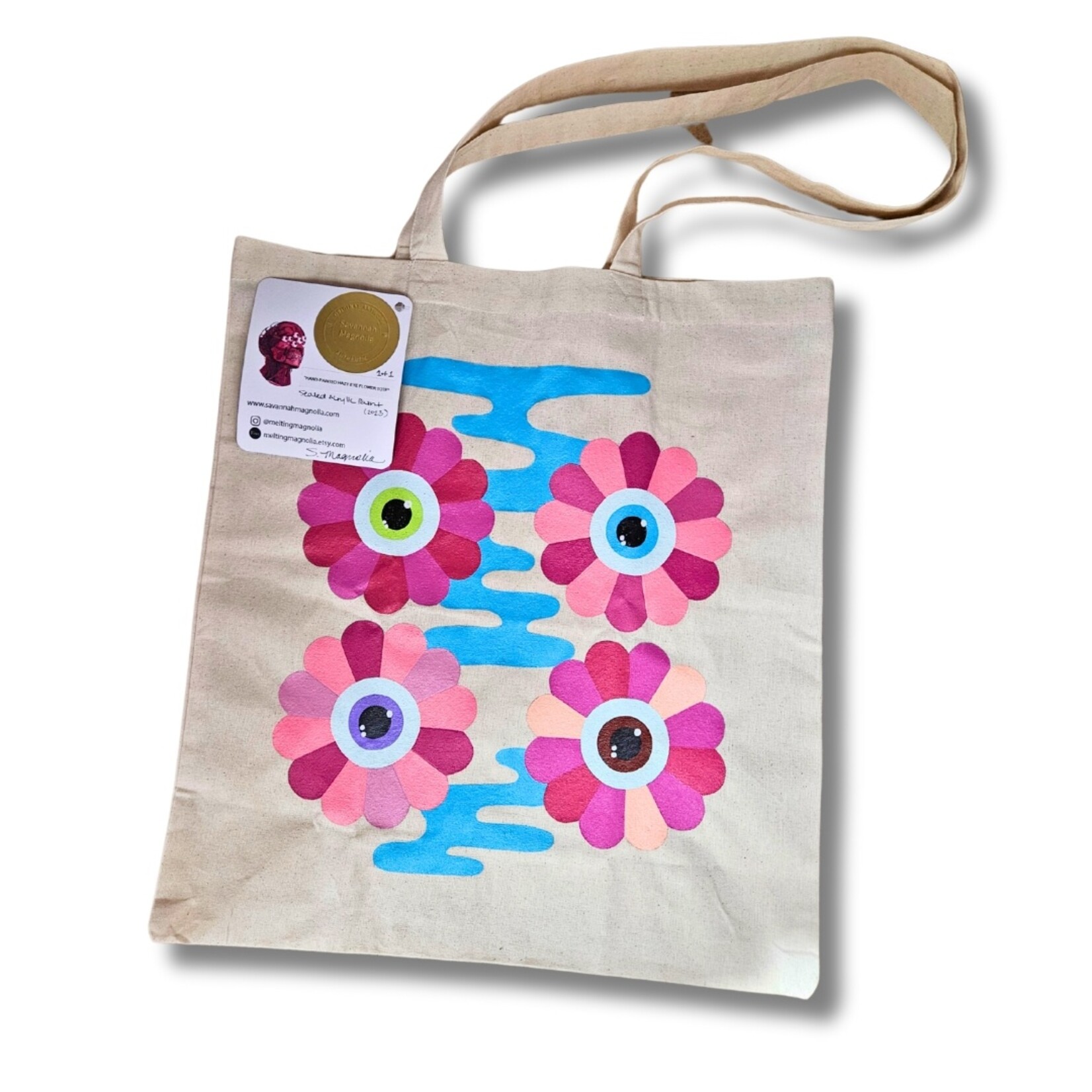 Savannah Magnolia Savannah Magnolia's "Pink Flower Blue Haze" Tote