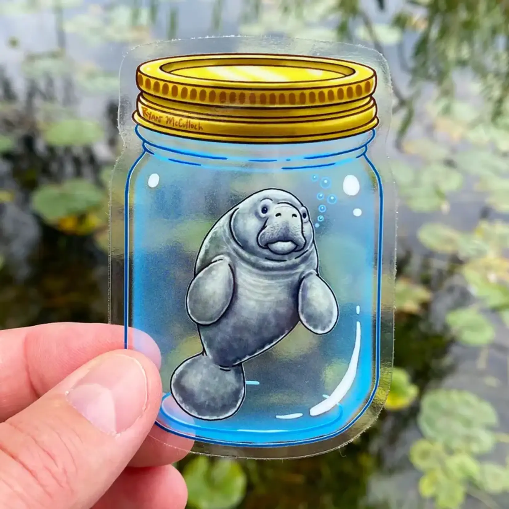 Manatee in a Jar Clear Sticker (2" x 3")
