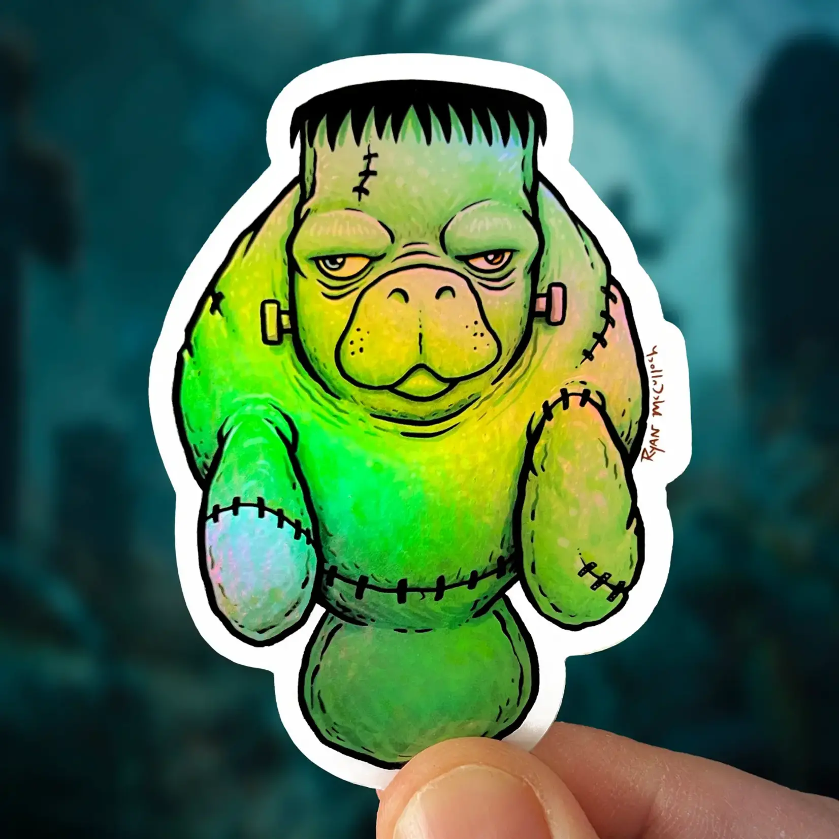 Frankenstein Manatee Holographic Sticker (2" x 3")