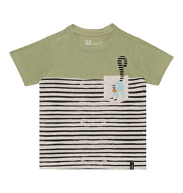 Deux Par Deux Stripe T-Shirt with Pocket - Green (size 8)