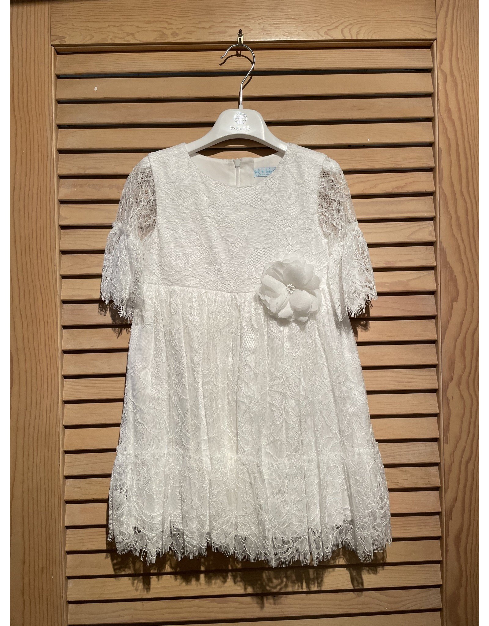 Abel & Lula White Floral Embroidered Dress with Lace Sleeve (size 10)