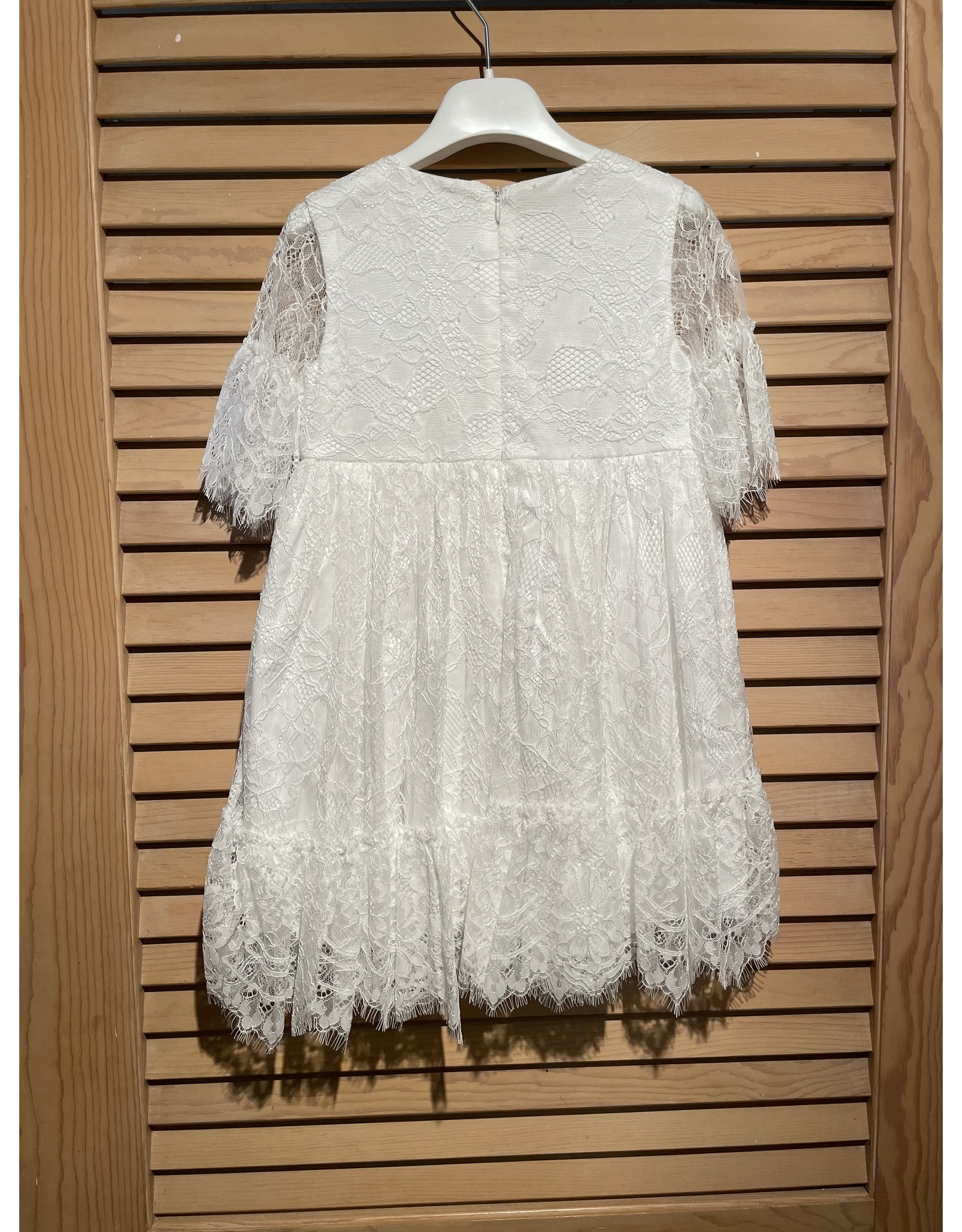 Abel & Lula White Floral Embroidered Dress with Lace Sleeve