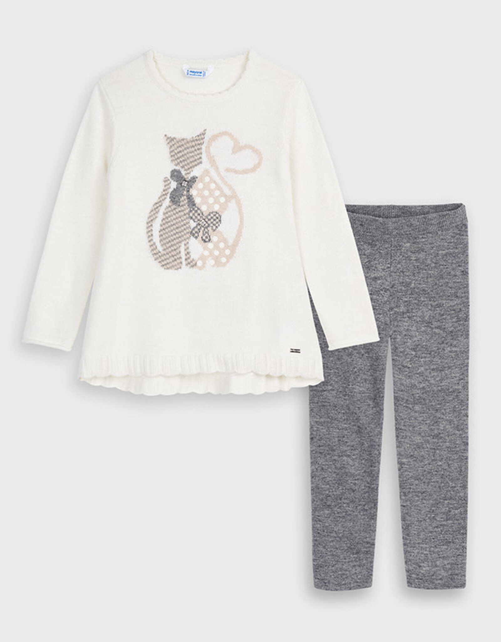 Mayoral Cat Shirt with Lead Knit Legging