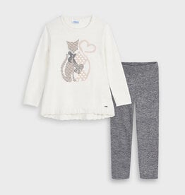 Mayoral Cat Shirt with Lead Knit Legging