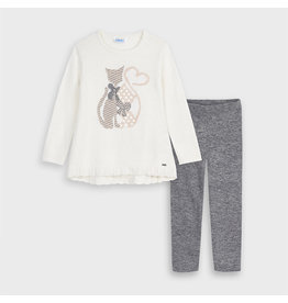 Mayoral Cat Shirt with Lead Knit Legging