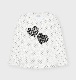 Mayoral White Polka Dot Heart Sequen Shirt