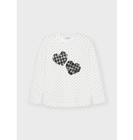 Mayoral White Polka Dot Heart Sequen Shirt