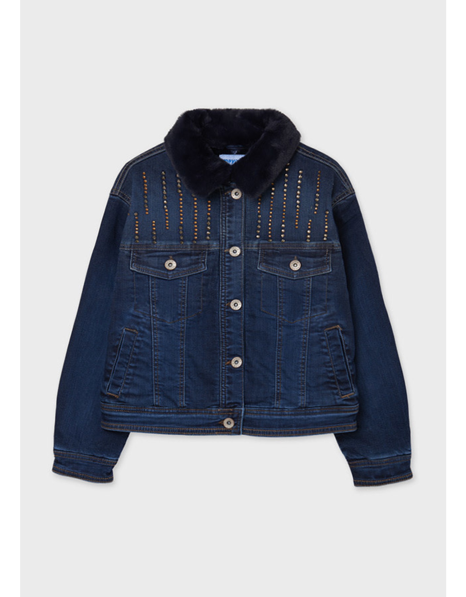 Mayoral Dark Jean Jacket with Faux Fur Collar