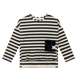 Deux Par Deux Stripe Jersey Top - Black/White