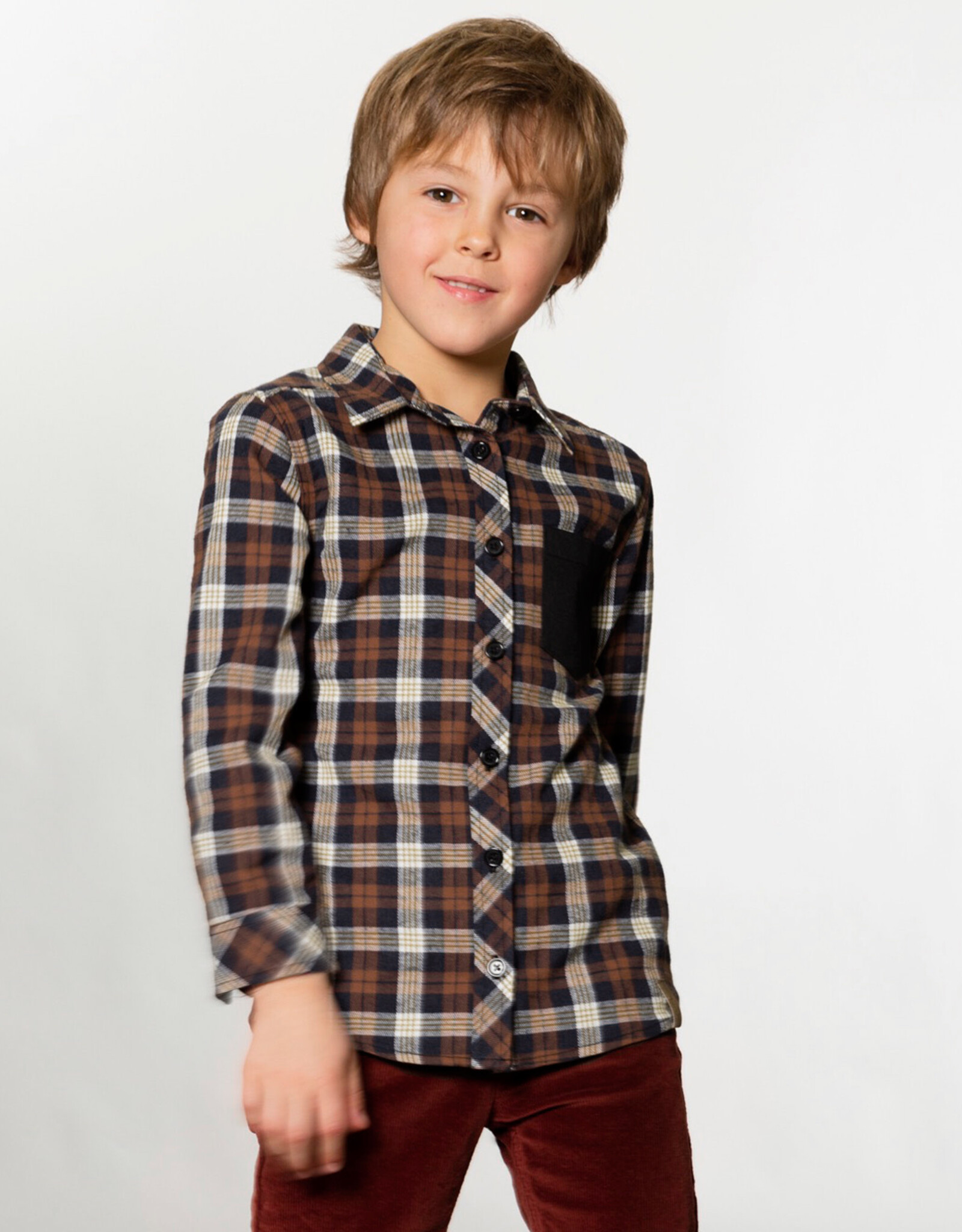 Deux Par Deux Plaid Navy Shirt with Pocket