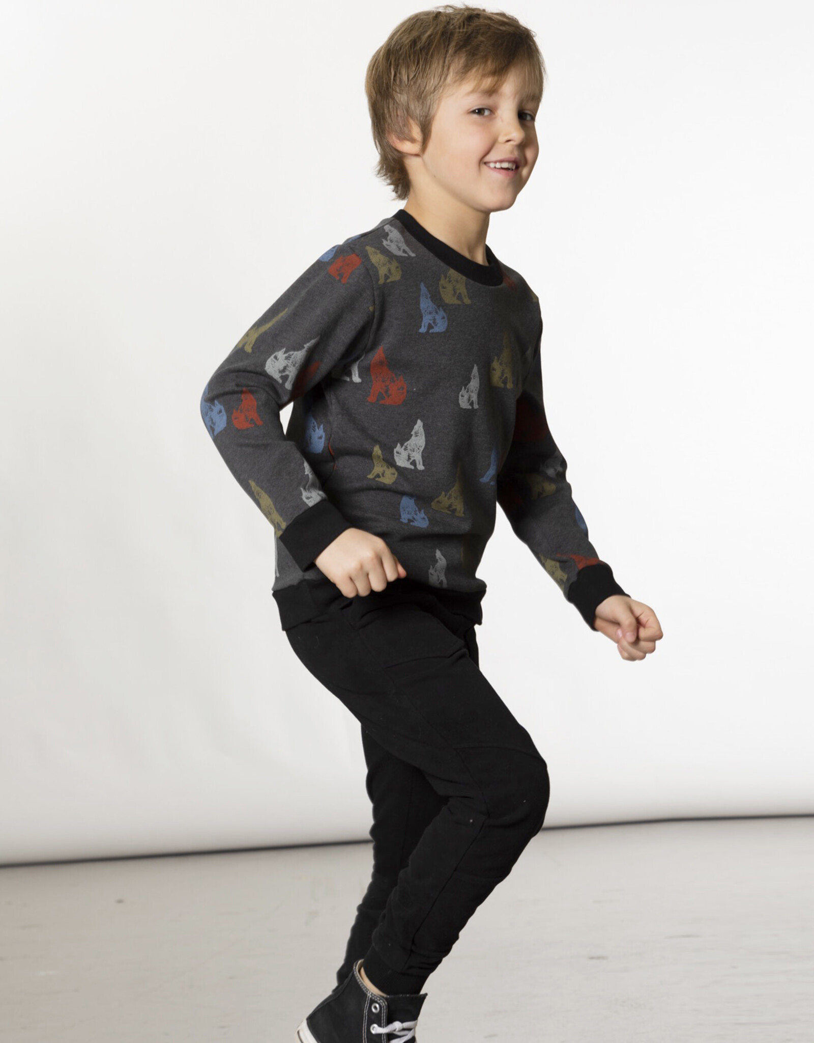 Deux Par Deux Charcoal Howling Wolf Fleece