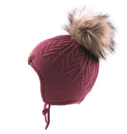 Noruk Pink Knit Hat with Fur Pom