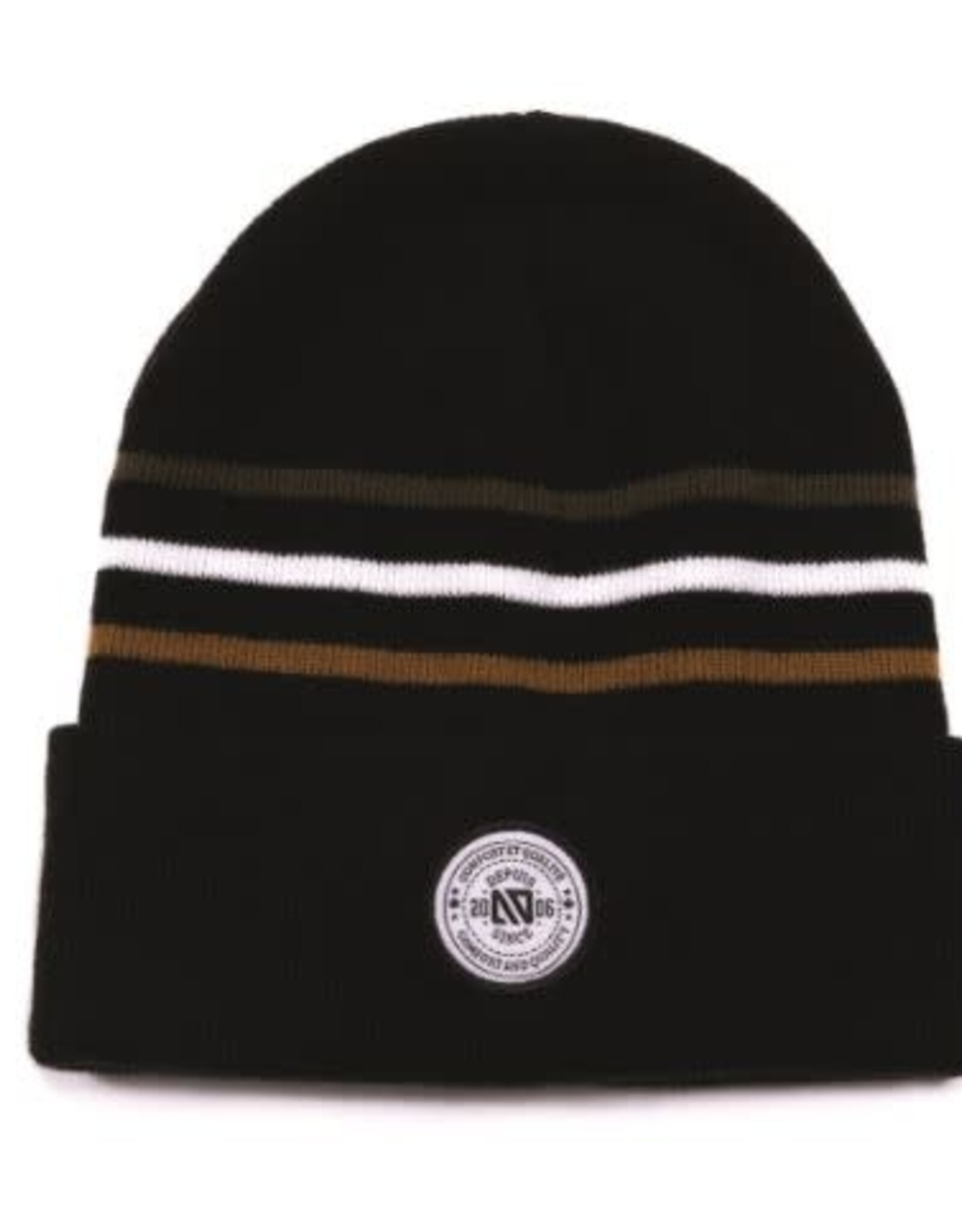 Noruk Black Knit Hat w/Stripes