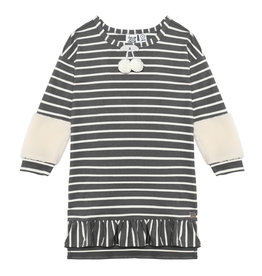 Deux Par Deux Grey Striped Dress w/Pompon & Sherpa Detail