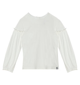 Deux Par Deux White Jersey Blouse w/Frill