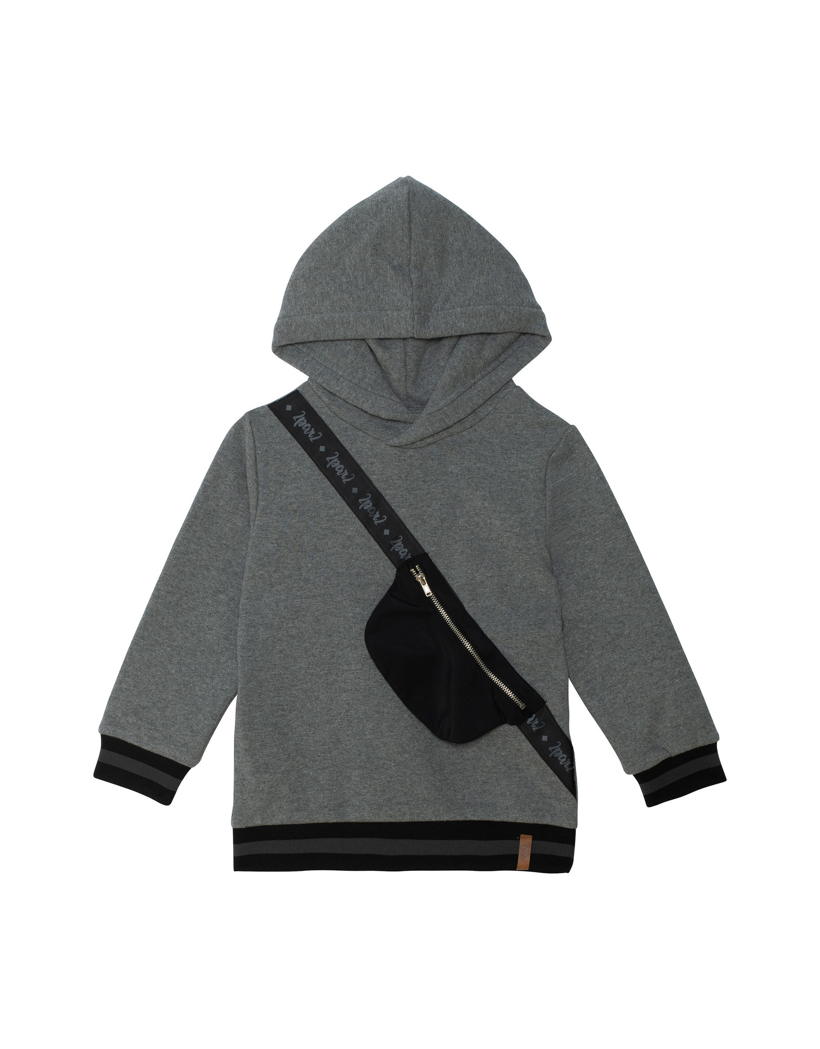 Deux Par Deux Dark Grey Hooded Fleece Top w/Decorative Pouch