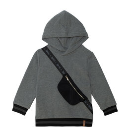 Deux Par Deux Dark Grey Hooded Fleece Top w/Decorative Pouch