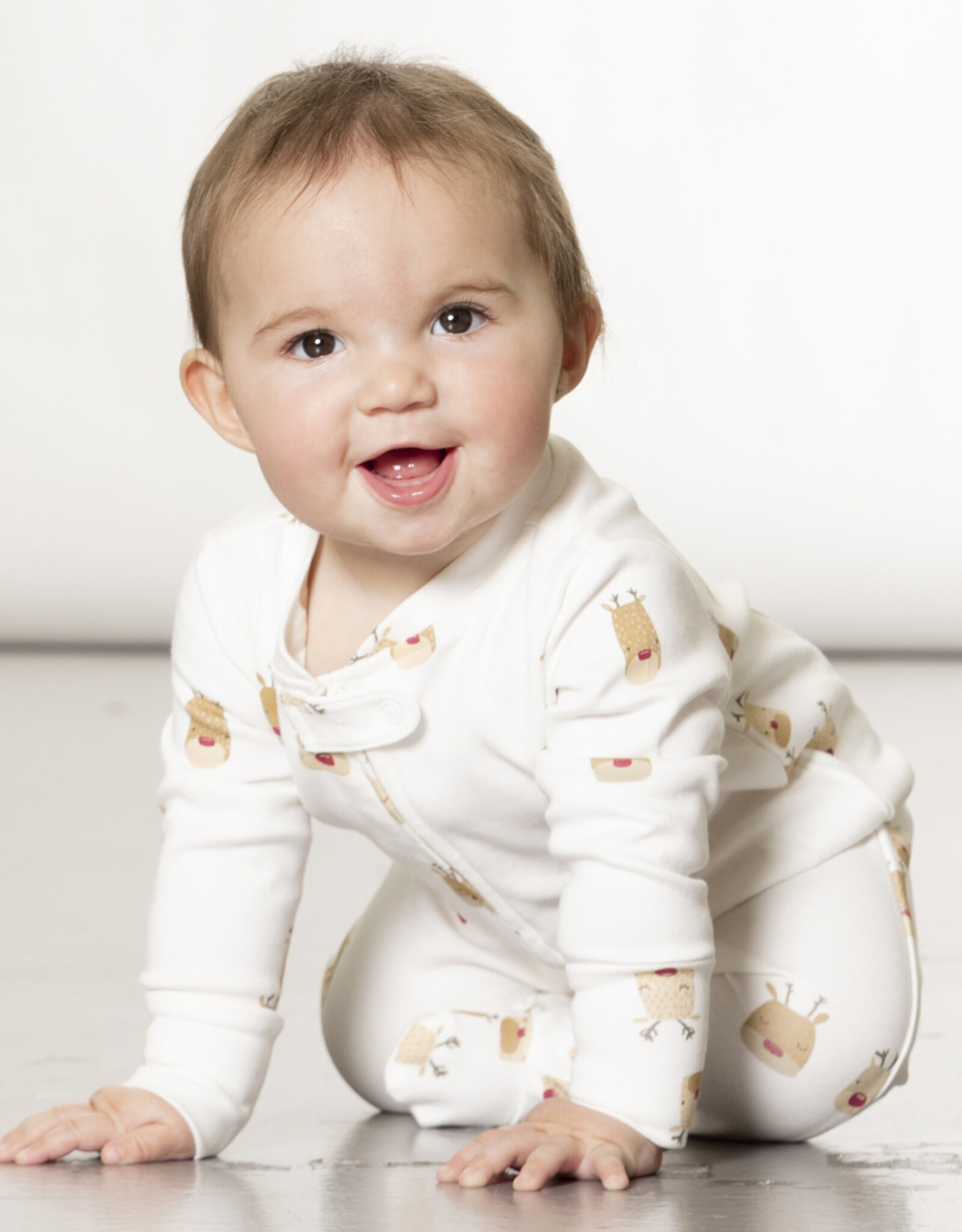 Deux Par Deux Reindeer Print Footed Pajama