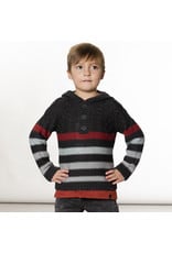 Deux Par Deux Grey Hooded Knit Stripe Sweater