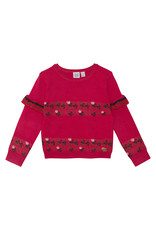Deux Par Deux Pink Knit Sweater w/Frill and Intersia