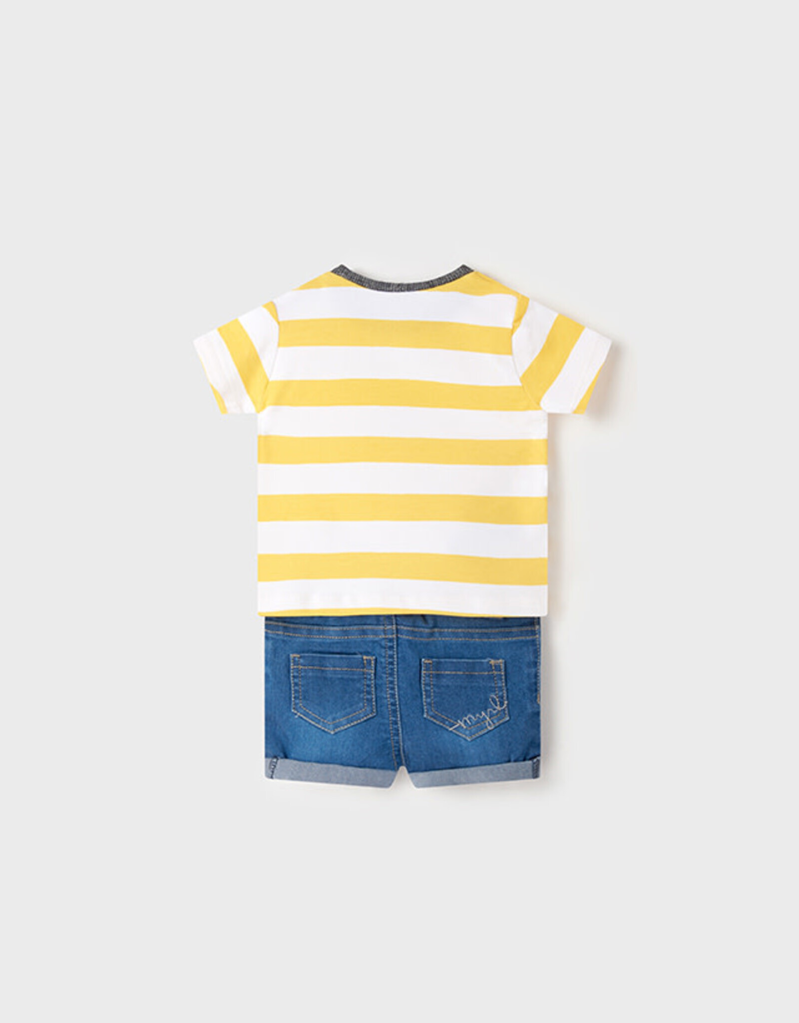 Mayoral Yellow Stripe Bee Shirt & Denim Short Set
